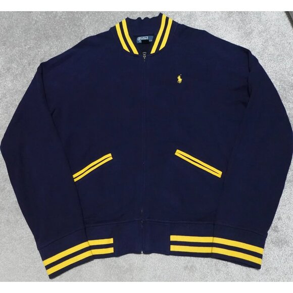 Polo Ralph Lauren Sports Jacket Men's Large Blue Yellow Striped Zip Activewear